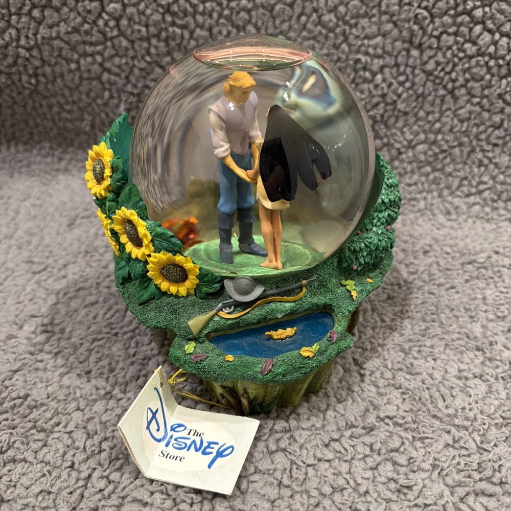 DISNEY STORE POCAHANTAS COLORS OF THE WIND SNOW GLOBE WITH TAG OOP Music Works